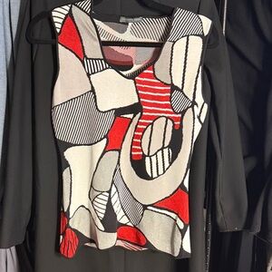 Alexander McQueen Geometric Knit Top in Red, Black, and White